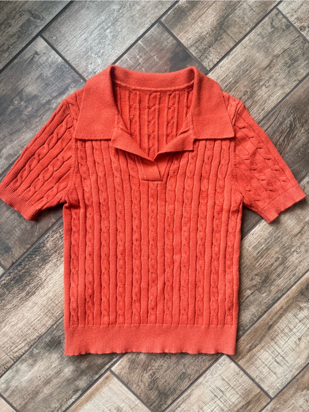 Women's Cable Knit Short Sweater in Burnt Orange